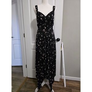 American Rag Black Midi Dress with Cream and Pink Floral Print